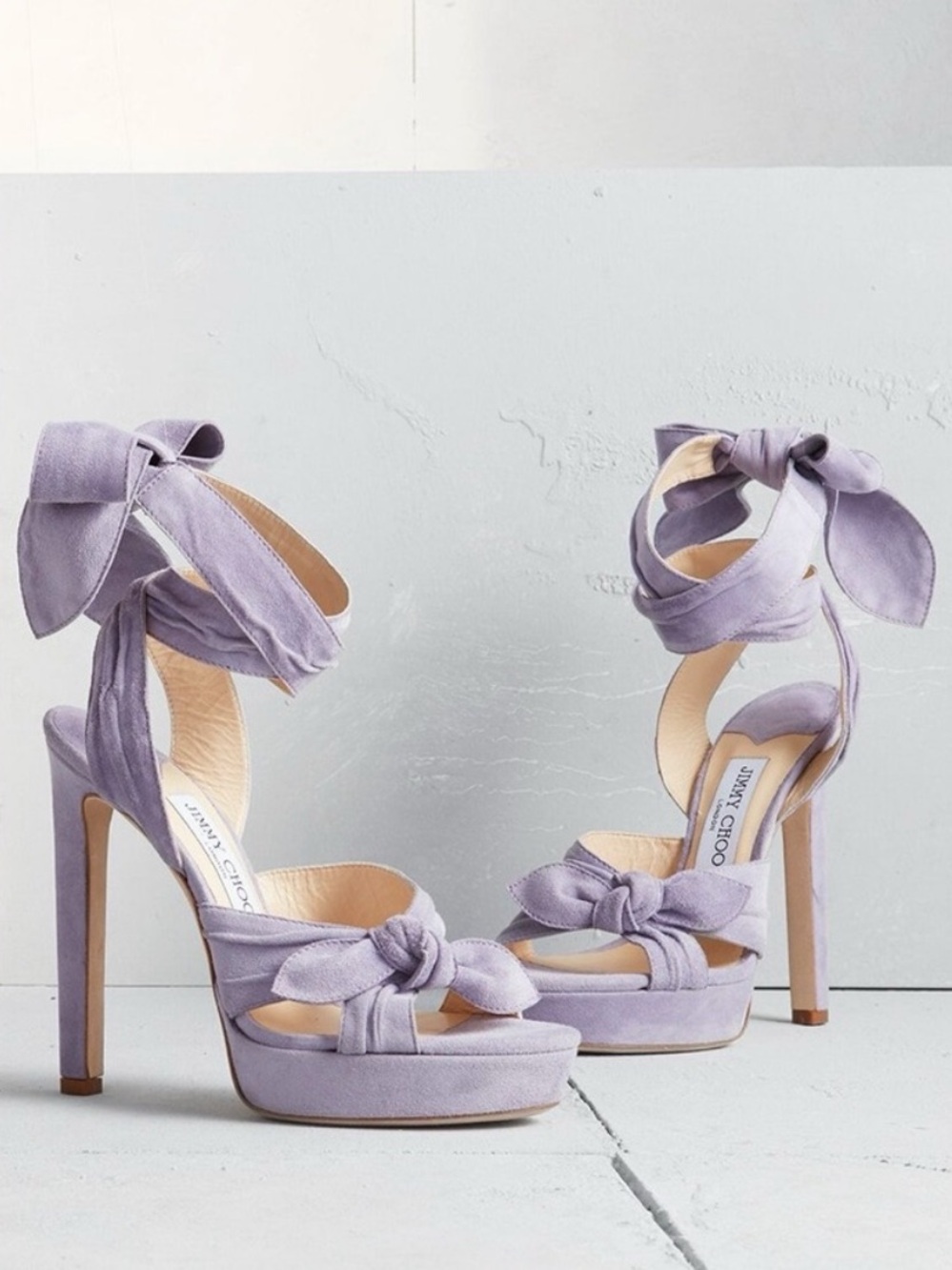 Jimmy Choo Lavender Suede Knotted Ankle-Tie Heels